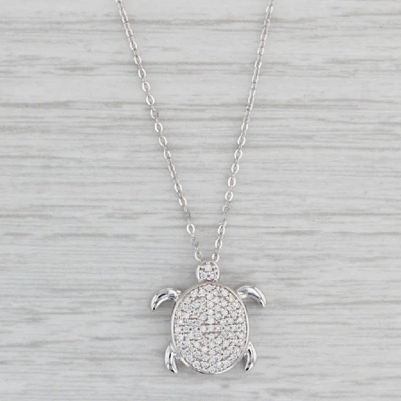 women's sun necklaces-New 0.29ctw Diamond Sea Turtle Pendant Necklace 14k Gold 16-18" Cable Chain