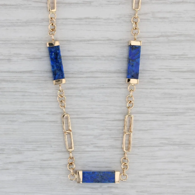 women's locket necklaces-Vintage Lapis Lazuli Blue Stone Necklace 14k Yellow Gold 24.5" 4.6mm