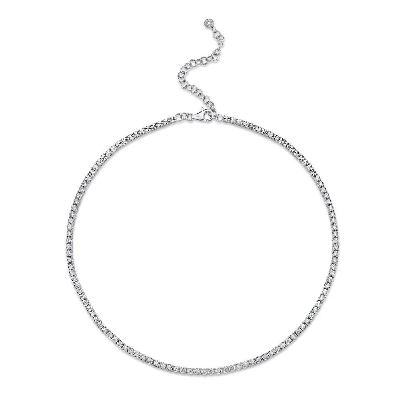 women's ethical necklaces-14K White Gold Diamond Illusion Tennis Necklace