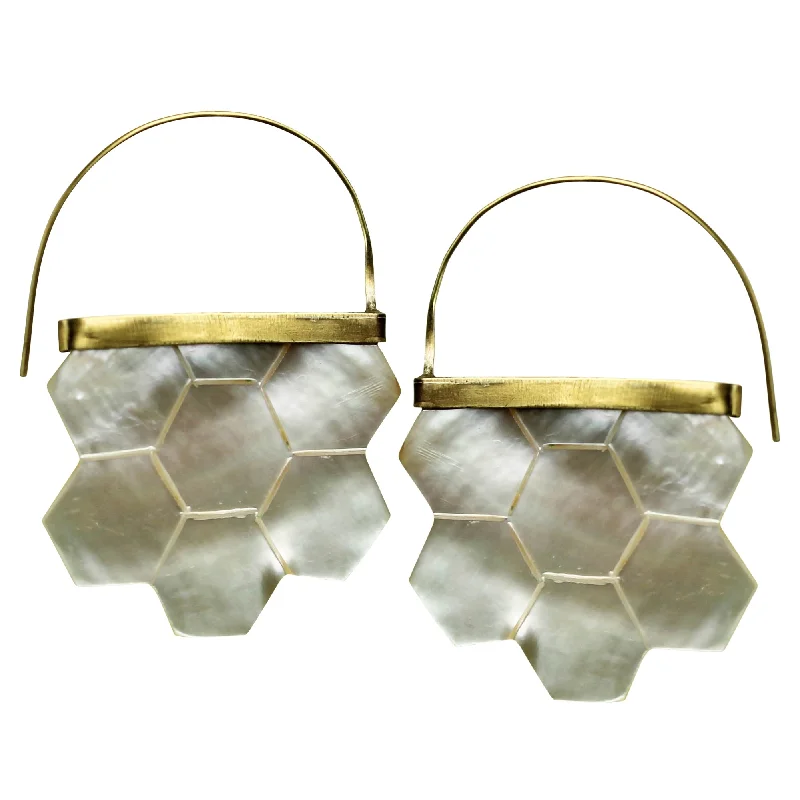 women's square earrings-Zahara Earrings, Honeycomb, Mother of Pearl