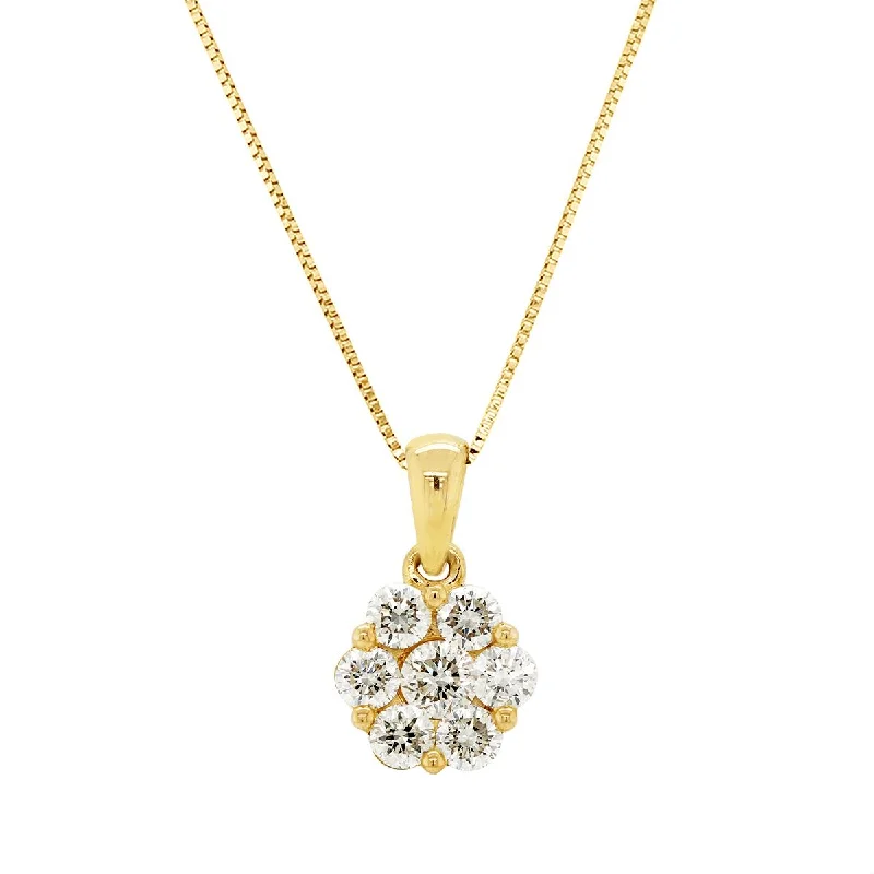 women's chain necklaces-YELLOW GOLD DIAMOND CLUSTER PENDANT NECKLACE, 3/4 CT TW