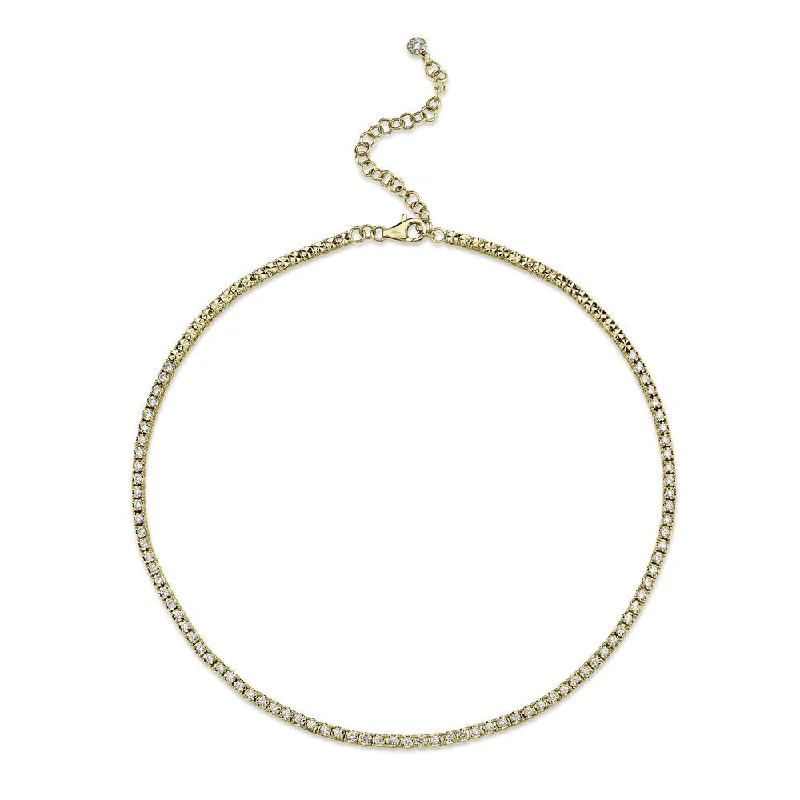 women's layered necklaces-14K Yellow Gold Diamond Illusion Tennis Necklace