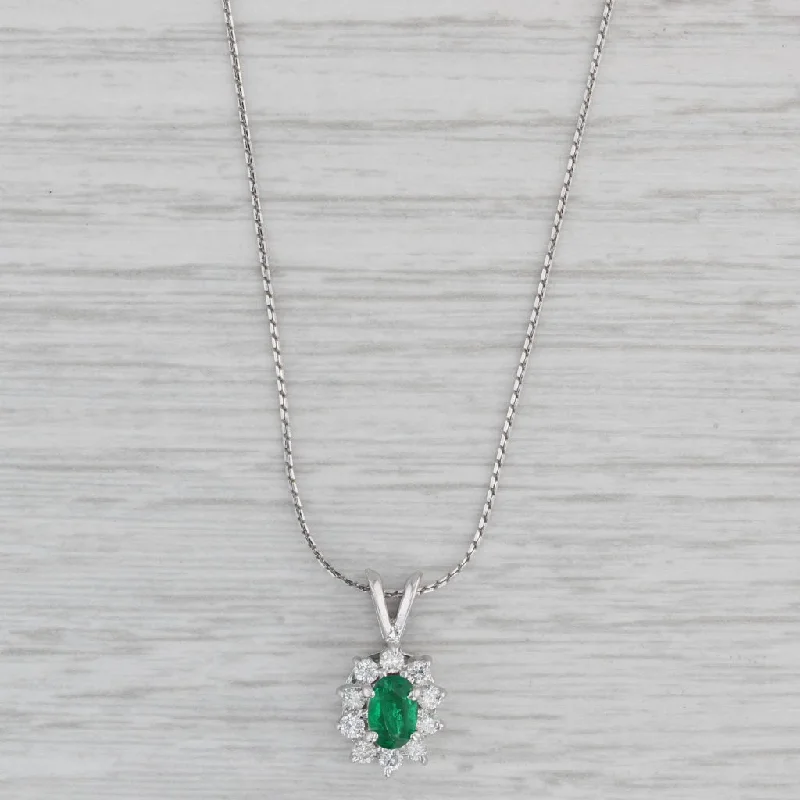 women's modern necklaces-0.70ctw Emerald Diamond Pedant Necklace 14k White Gold 17.75" Serpentine Chain