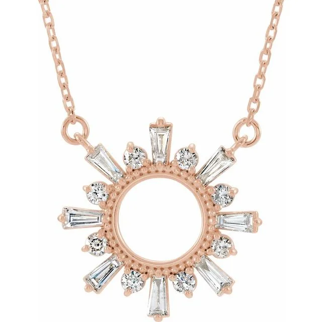 women's opal necklaces-14K Rose Gold Diamond Sun Necklace