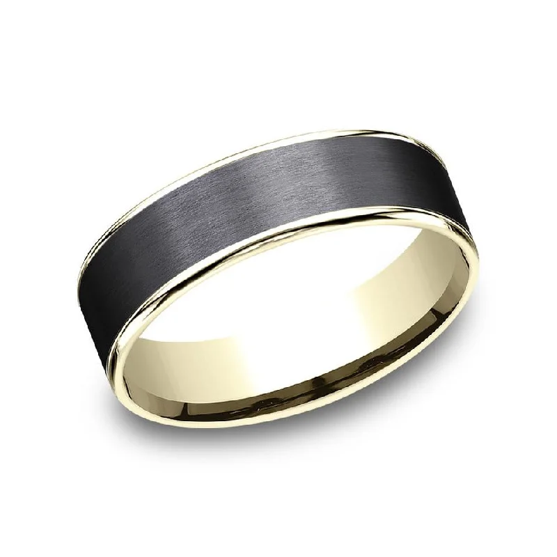 women's black diamond engagement rings-Benchmark Tantalum and 14k Yellow Gold 6.5mm Wedding Band