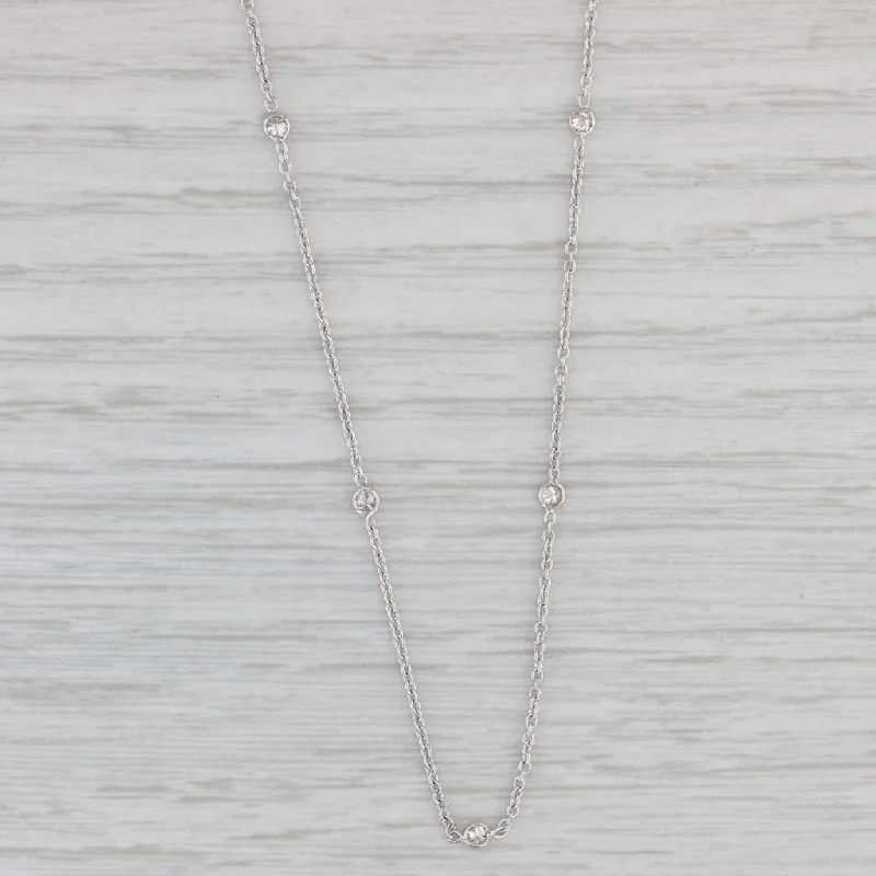 women's horseshoe necklaces-New 0.28ctw Diamond By The Yard Station Necklace 14k White Gold Adjustable Chain