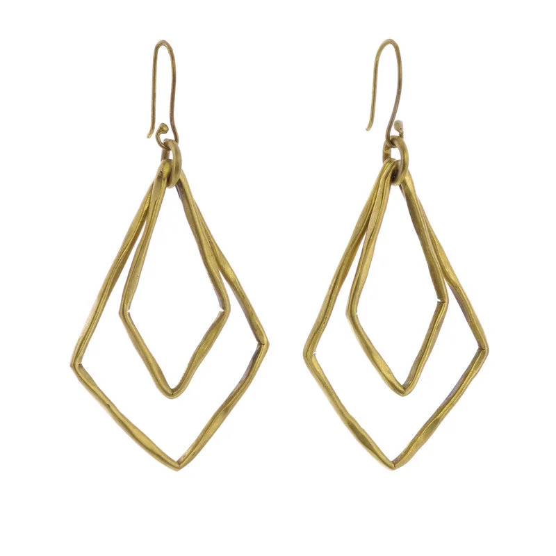 women's teardrop earrings-Rhombus Gemini Earrings - Brass