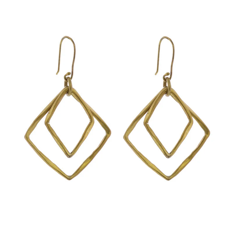 women's sun earrings-Gemini  Earrings, Square -Brass - Brass