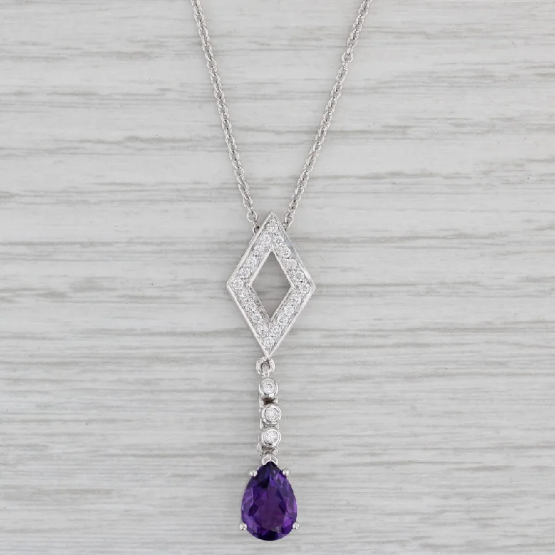 women's layered necklaces-1.61ctw Amethyst Diamond Pendant Necklace 14k Gold 17" Cable Chain Necklace