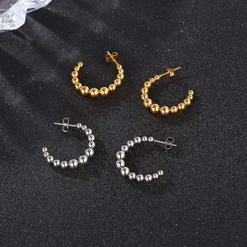 women's shell earrings-Midi Beads Hoops