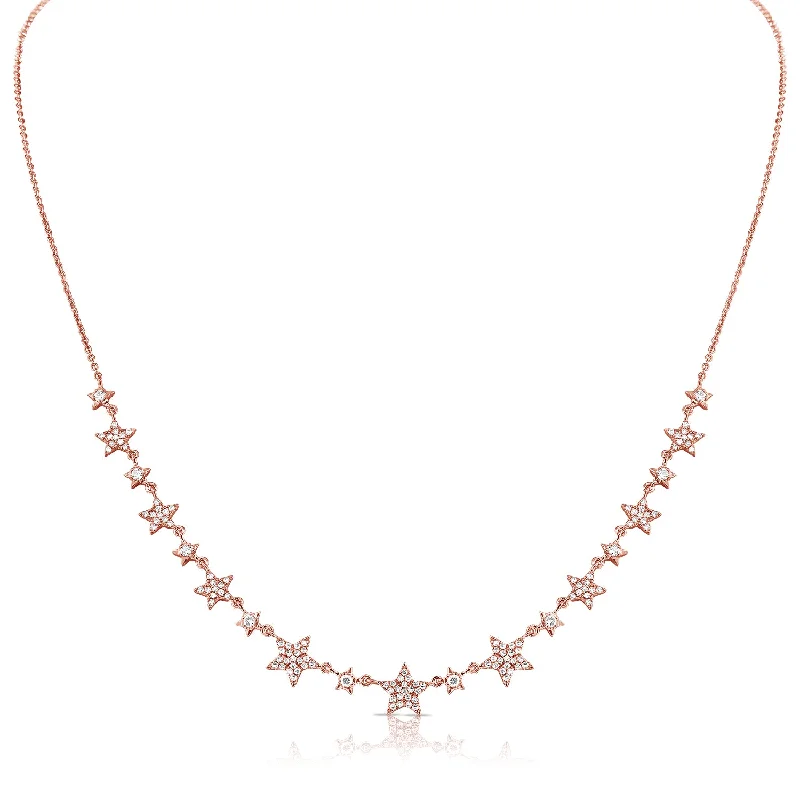 women's mother-daughter necklaces-14K Rose Gold Diamond Star Necklace