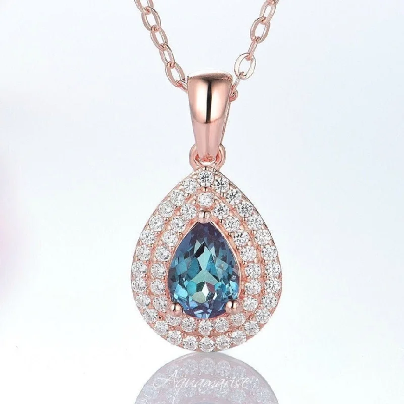 women's moon necklaces-Scarlett Teardrop Alexandrite Necklace- 14K Rose Gold Vermeil