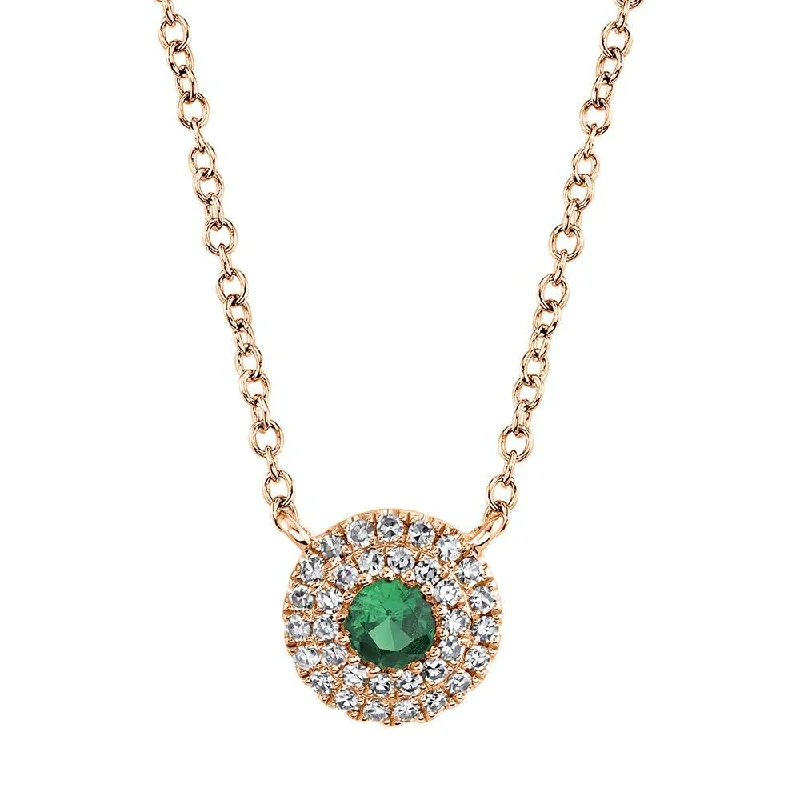 women's minimalist necklaces-14K Rose Gold Diamond Green Garnet Necklace