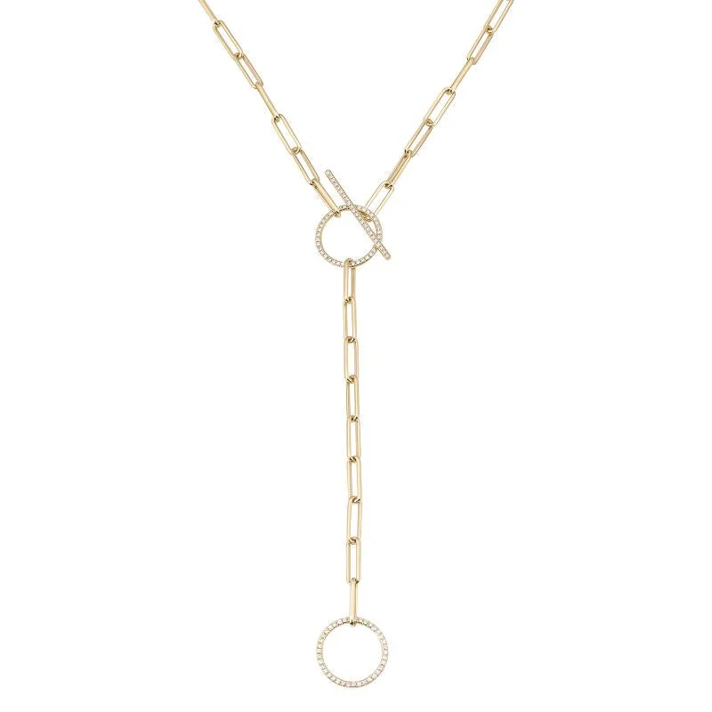 women's shell necklaces-14K Yellow Gold Chain Toggle Paperclip Necklace