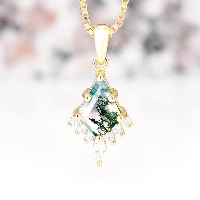 women's exotic necklaces-Skye Kite™  Kite Green Moss Agate Necklace- 14K Yellow Gold Vermeil