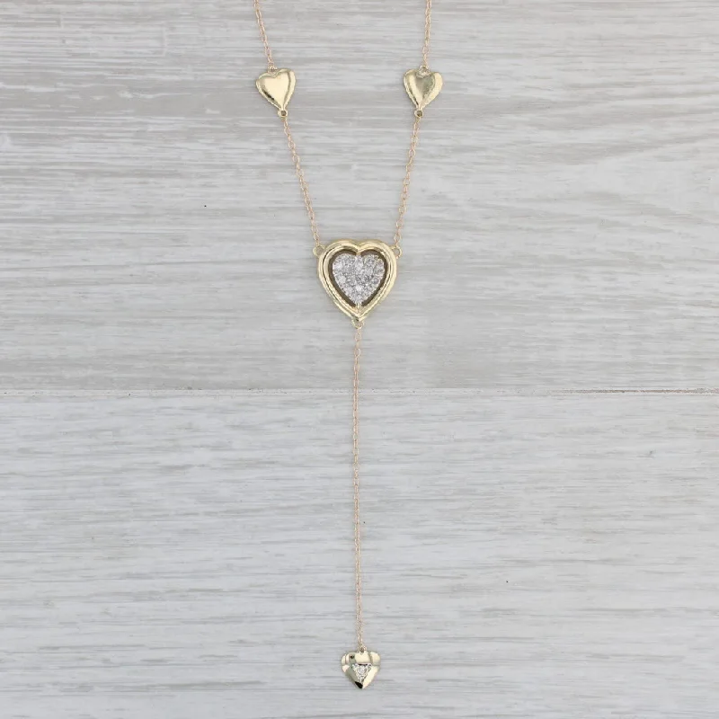 women's topaz necklaces-0.25ctw Diamond Cluster Heart Lariat Pendant Necklace 10k Yellow Gold 17"