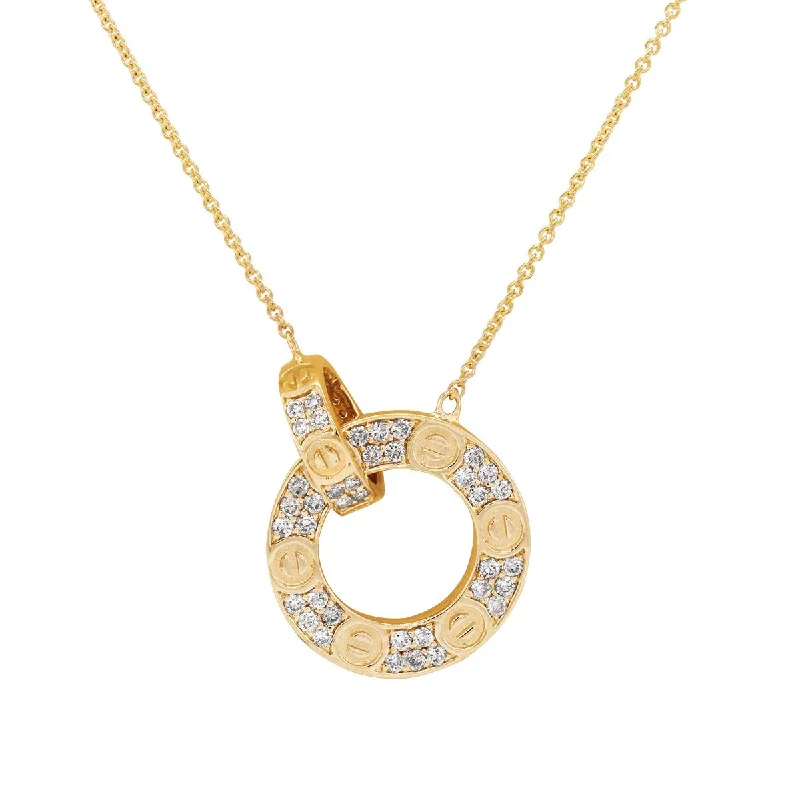 women's sun necklaces-YELLOW GOLD CIRCLE PENDANT NECKLACE WITH DIAMONDS, .34 CT TW