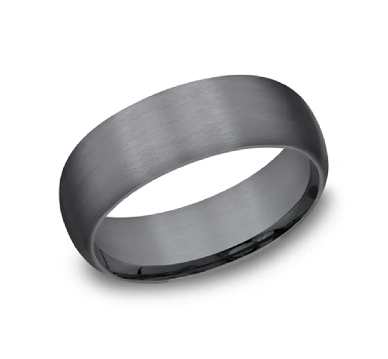 women's sustainable engagement rings-Darkened Tantalum 'The Watchman' 6mm Domed Wedding Band