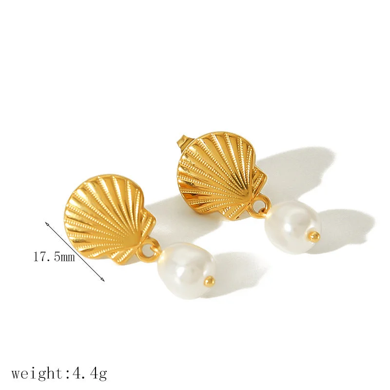 women's geometric earrings-Shell Earrings