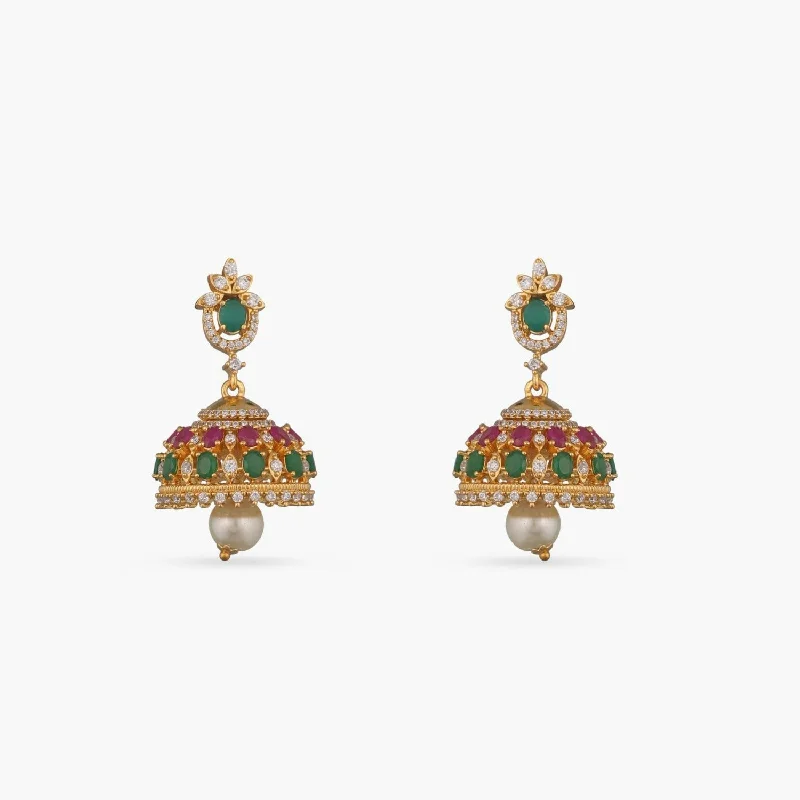 women's minimalist earrings-Arsia Nakshatra CZ Jhumka Earrings