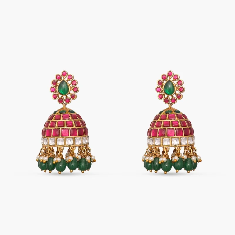 women's heavy earrings-Mansi Kempu Jadau Jhumka Earrings