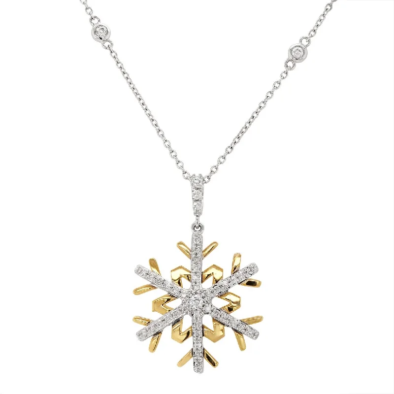 women's butterfly necklaces-TWO-TONE GOLD DIAMOND SNOWFLAKE NECKLACE, .34 CT TW