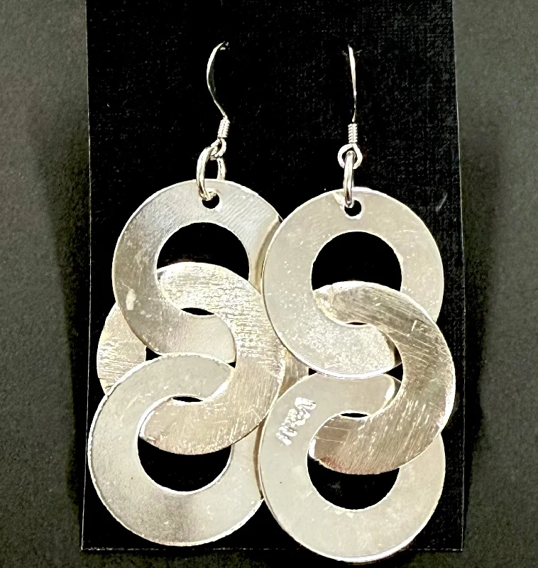 women's short earrings-Triple retro silver earrings