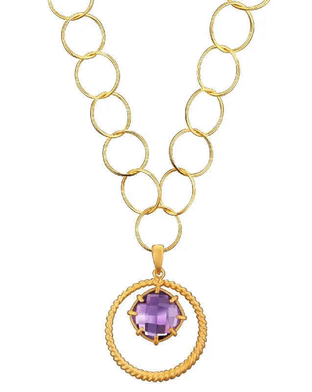 women's opal necklaces-Clarisse Amethyst Round Drop Necklace