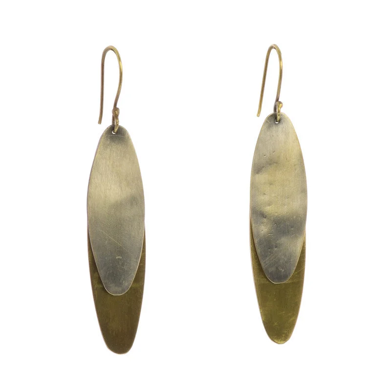 women's rose gold earrings-Halley Earrings - Oval, Brass & Silver - Brass & Silver