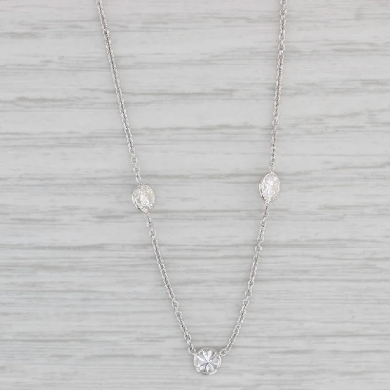 women's modern necklaces-New 1ctw Diamond By The Yard Station Necklace 14k White Gold Adjustable Chain