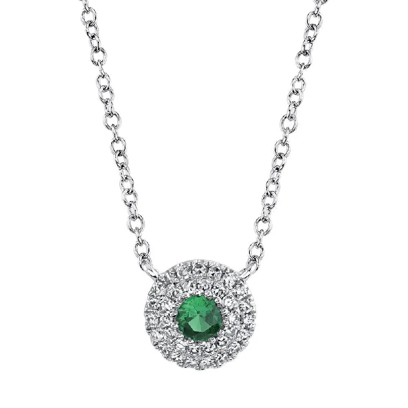 women's diamond necklaces-14K White Gold Diamond Green Garnet Necklace