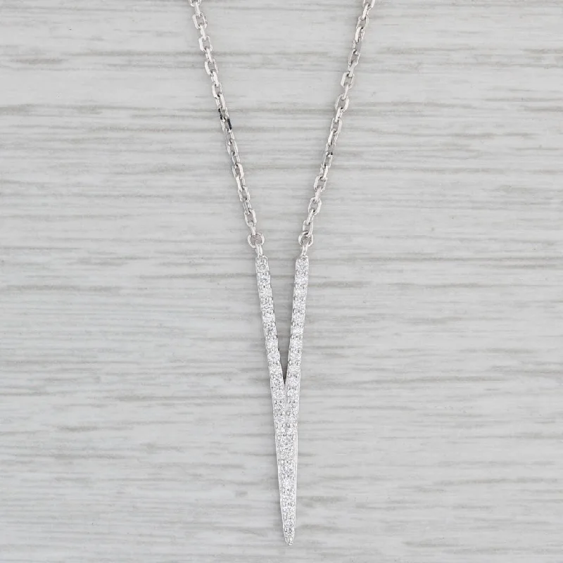 women's night sky necklaces-New 0.22ctw Diamond V Pendant Necklace 14k White Gold 15.5-17.5" Cable Chain