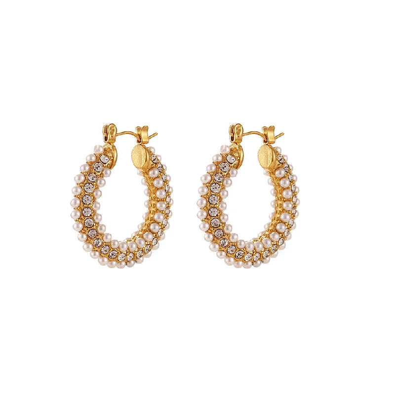 women's pearl earrings-Pearls and Crystal Earrings