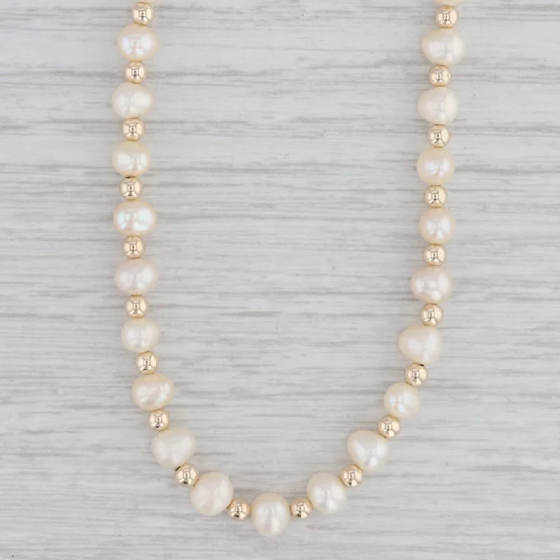 women's heart necklaces-Cultured Freshwater Pearl Bead Strand Necklace 14k Yellow Gold 18.25"