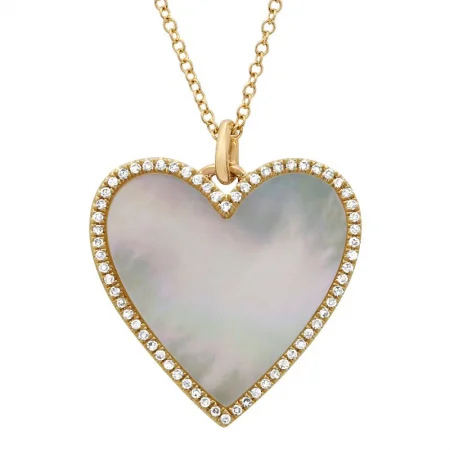 women's butterfly necklaces-14K Yellow Gold Diamond + Mother of Pearl Large Heart Necklace