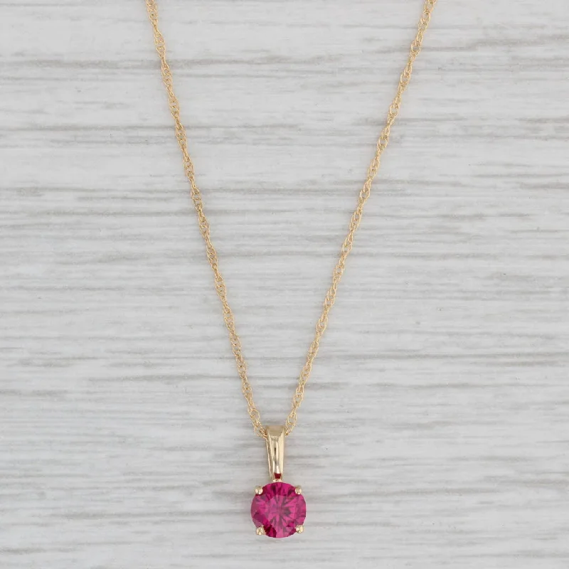 women's faith-based necklaces-0.60ct Lab Created Ruby Pendant Necklace 14k Yellow Gold 18" Rope Chain