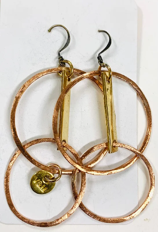 women's mixed-metal earrings-Hoop and stem copper earrings