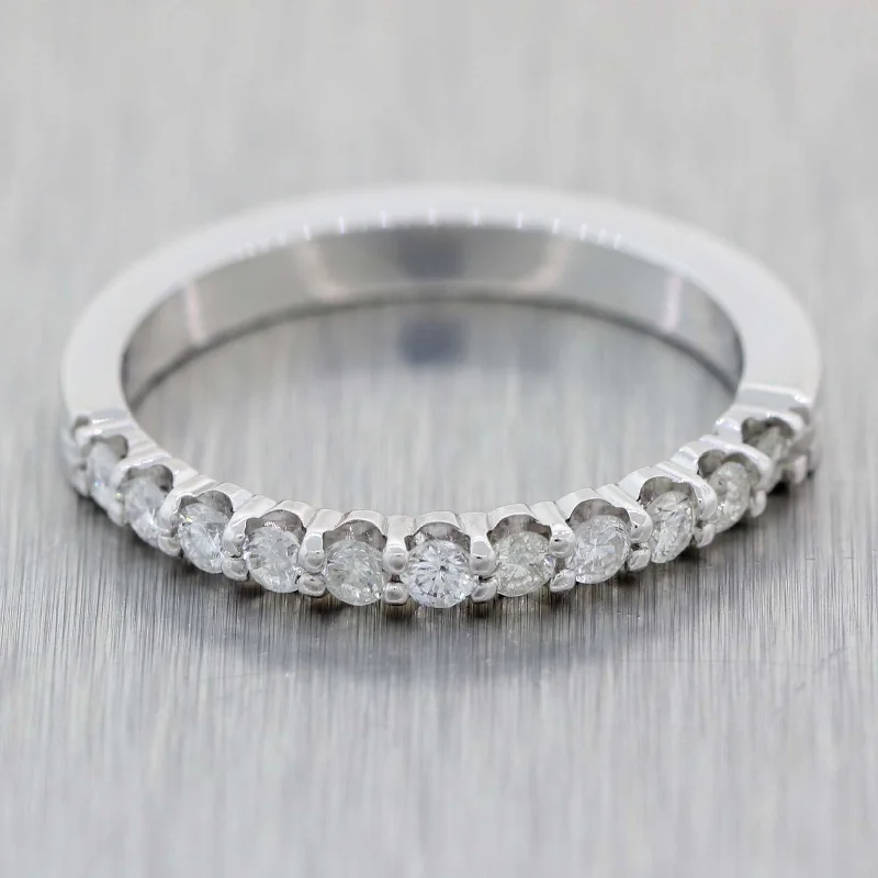 women's bold engagement rings-Vintage Estate Platinum .30ctw Diamond 2mm Stackable Wedding Band Ring