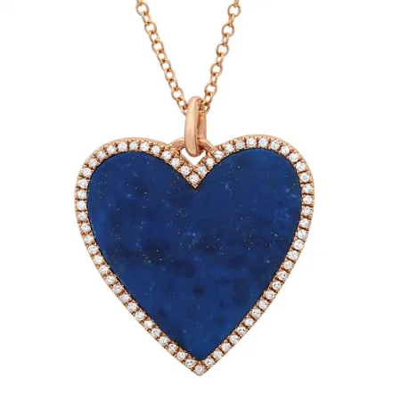 women's angel necklaces-14K Rose Gold Diamond Lapis Large Heart Necklace