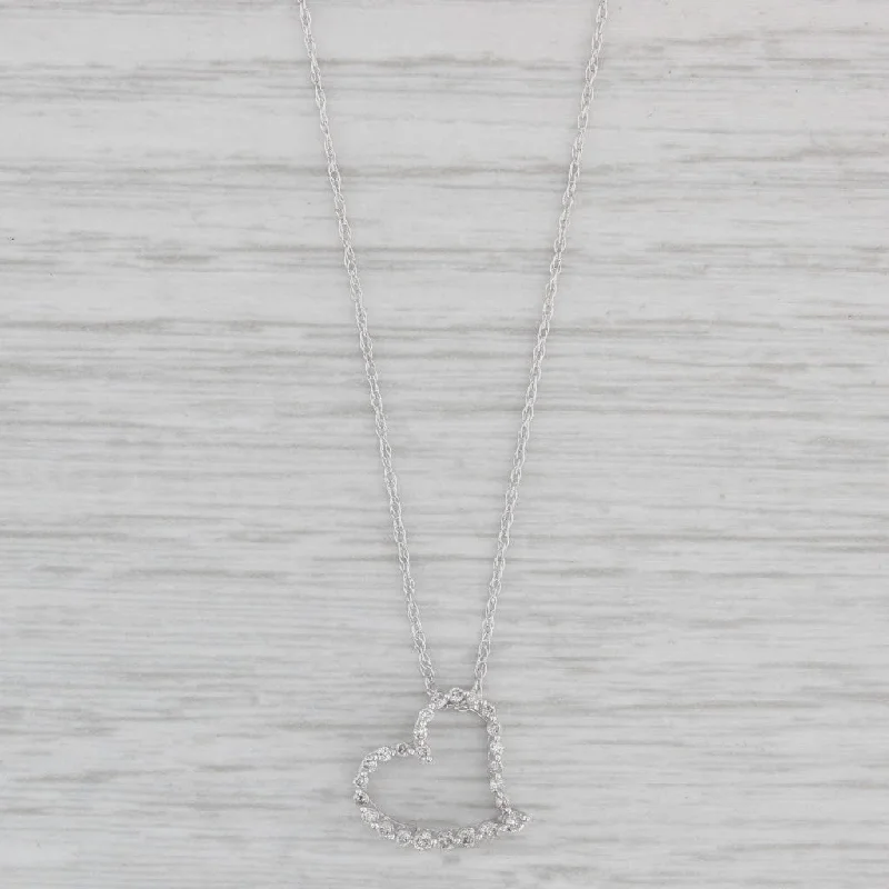 women's elegant necklaces-0.11ctw Diamond Floating Heart Pendant Necklace 10k White Gold 20.5" Rope Chain