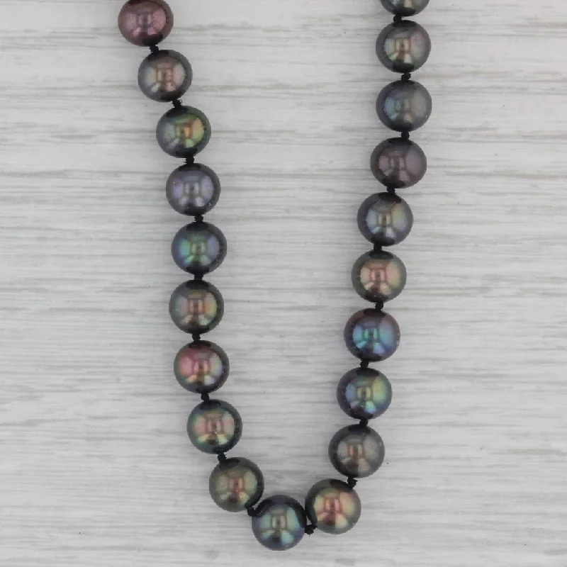 women's amethyst necklaces-Cultured Freshwater Black Pearl Bead Strand Necklace 14k Gold 18.5"