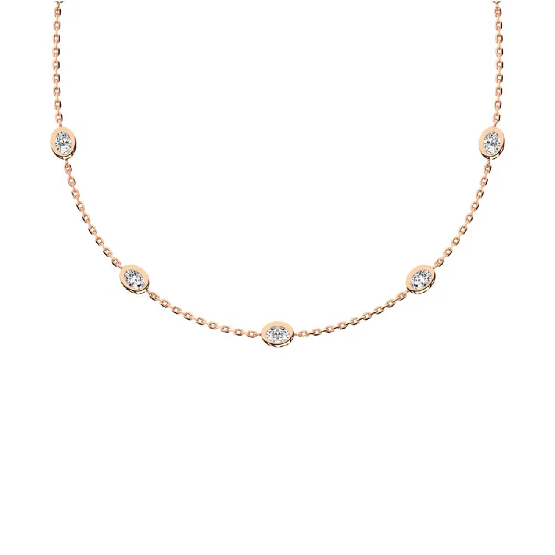 women's galaxy necklaces-14K Rose Gold Oval Shape Lab Grown Diamond 5/8 Ct.Tw. 7 Stone Necklace