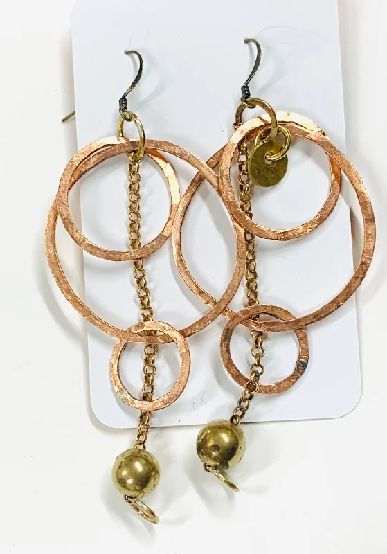 women's hypoallergenic earrings-Copper hoop and chain medium earrings