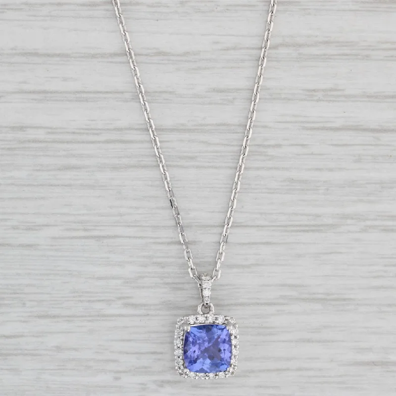 women's couple necklaces-New 2.04ctw Tanzanite Diamond Halo Pendant Necklace 14k Gold 16.75" Cable Chain