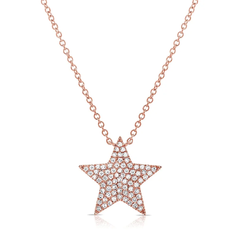 women's bold necklaces-14K Rose Gold Diamond Star Necklace