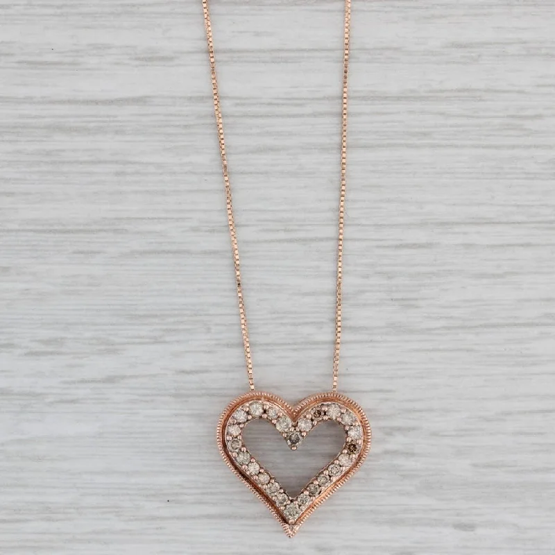 women's astrology necklaces-0.47ctw Champagne Diamond Heart Pendant Necklace 10k Rose Gold 19" Box Chain