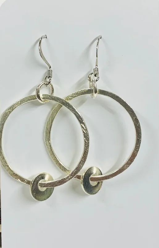 women's rope earrings-Hoop and disc circle silver