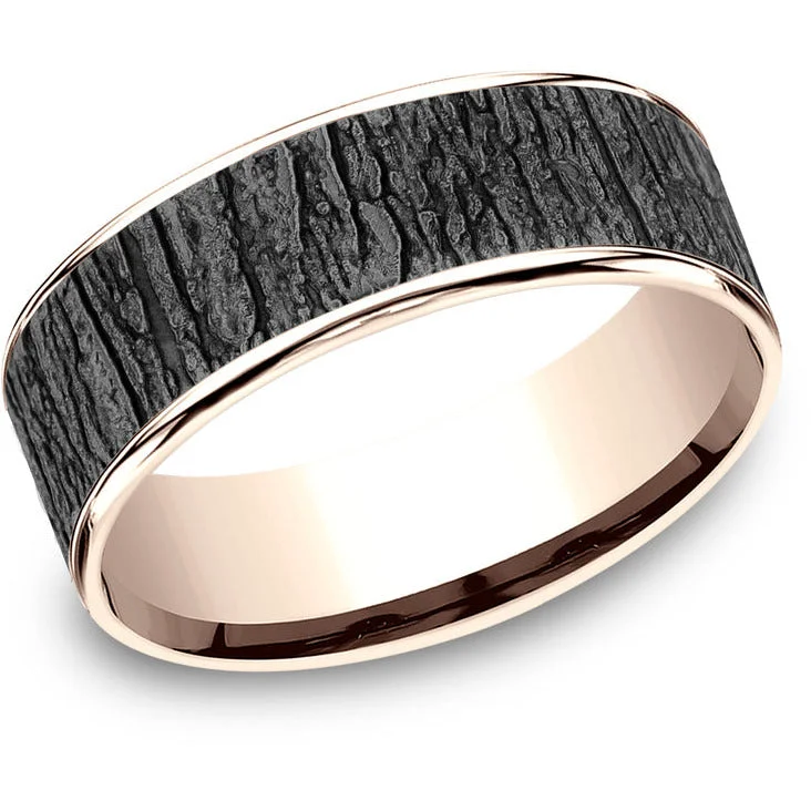 women's floral motif engagement rings-Brook & Branch "The Hazel" 14K Rose Gold & Tantalum Wedding Band