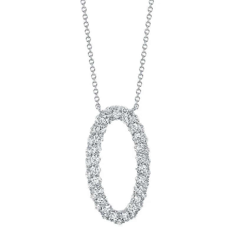 women's heavy necklaces-14K White Gold Diamond Oval Necklace