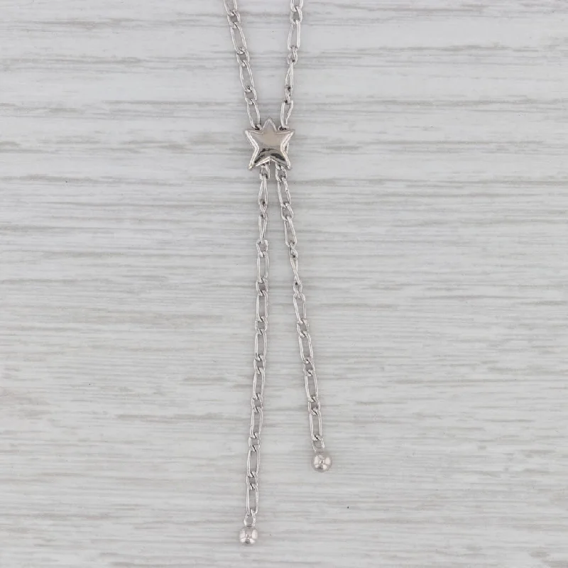 women's long necklaces-14K White Gold Figaro Bolo Style Star Lariat Necklace 17"